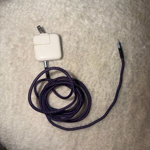 White USB Power Adapter with Purple Braided Charging Cable